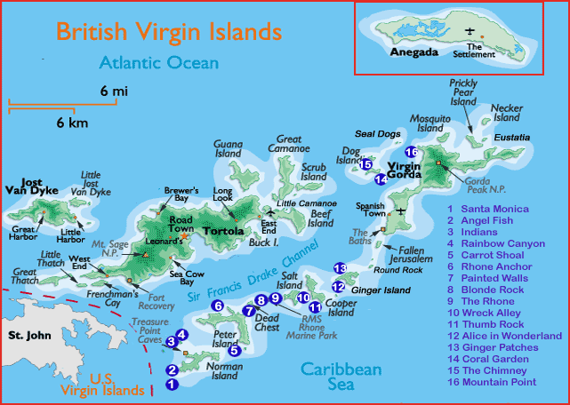 British Virgin Islands BVI Adventure & Dive Map Franko Maps Laminated Poster 